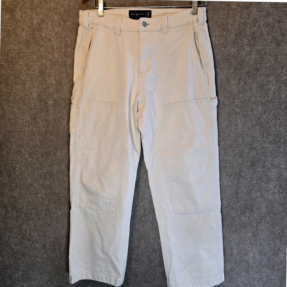 Abercrombie & Fitch Men Baggy Double Knee Carpenter Pants Jeans Khaki 30X30(27)